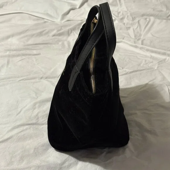 Scout Velvet Black Mini Tote With Dual Handles & Gold Quilted Interior Zip Close - Picture 5 of 15
